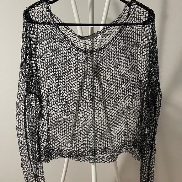 NWT Zara sequin fishnet see-through black top Size L - Picture 3 of 4
